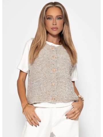 SASSYCLASSY Bouclé-Weste mit Taschen in Greige