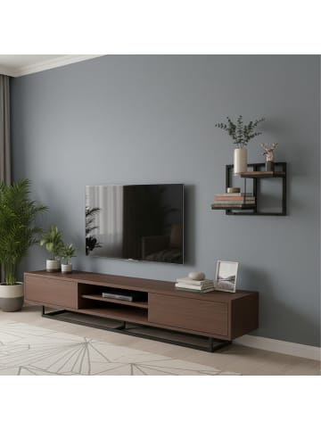 relaxdays Wandregal in Schwarz/ Braun - (B)32,5 x (H)29 x (T)19 cm