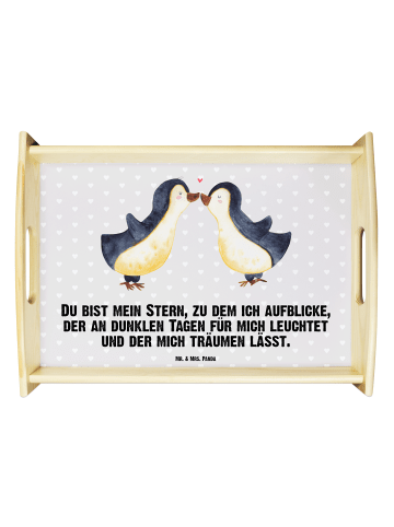 Mr. & Mrs. Panda Serviertablett Pinguin Liebe mit Spruch in Grau Pastell