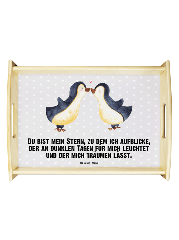 Mr. & Mrs. Panda Tablett Pinguin Liebe mit Spruch in Grau Pastell