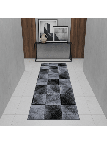 KADIMA DESIGN Teppich Kurzflor Waschbar Karo INN Strapazierfähig OEKO-TEX in Schwarz