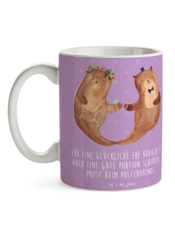 Mr. & Mrs. Panda Kaffeebecher Scherben Polterabend mit Spruch in Lavendeltraum