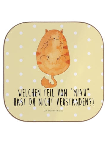 Mr. & Mrs. Panda Glasuntersetzer Katze Mittelfinger mit Spruch in Gelb Pastell