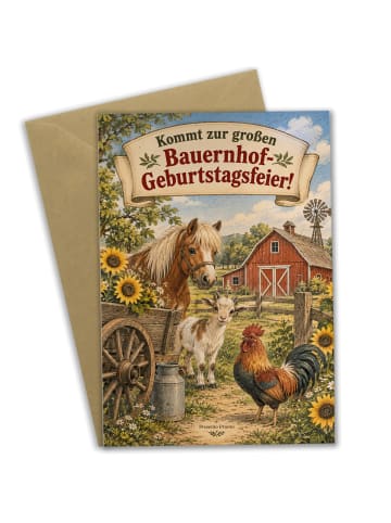 Mr. & Mrs. Panda Geburtstagskarte Bauernhof-Einladung nostalgisc... in Weiß