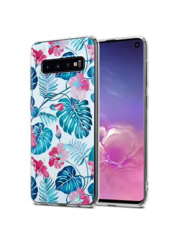 cadorabo Hülle für Samsung Galaxy S10 4G Blumen Muster in SCHILDKRÖTENBLÄTTER