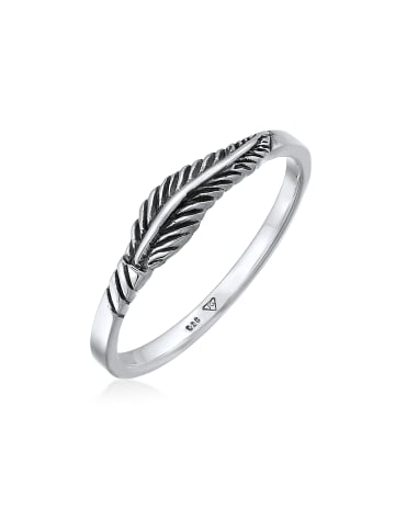 Elli Ring 925 Sterling Silber Boho, Feder in Schwarz