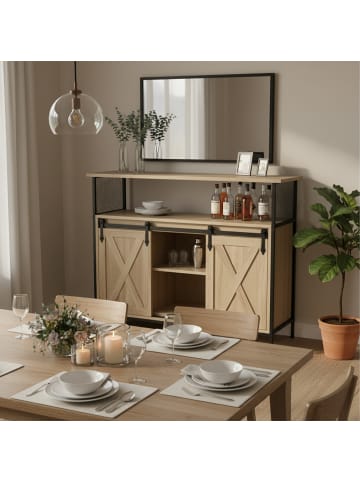 relaxdays Sideboard in Natur/ Schwarz - (B)100 x (H)80 x (T)33 cm