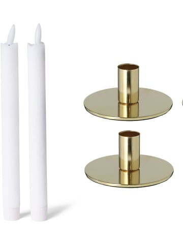 Novaliv 2er-Set Kerzenhalter Metall rund Gold 10x5cm mit LED Premium Echtwachs in Gold