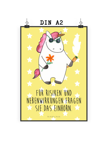 Mr. & Mrs. Panda Poster Einhorn Woodstock mit Spruch in Gelb Pastell