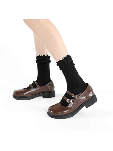 MUNADUNA 4er-Pack Doppelripp Bund mit Spitzen-Socken in Grau