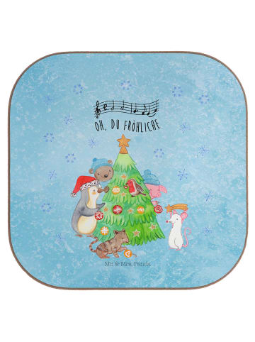 Mr. & Mrs. Panda Bierdeckel Weihnachtsbaum schmücken mit Spruch in Eisblau