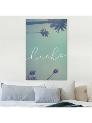 WALLART Leinwandbild - Lache Kalligrafie Palmen in Blau