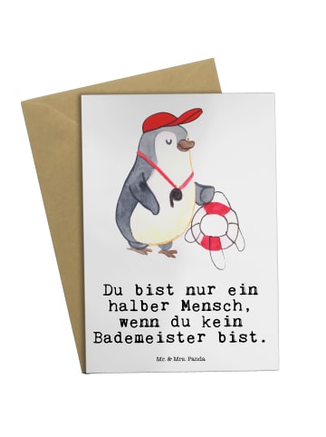 Mr. & Mrs. Panda Glückwunschkarte Bademeister Herz mit Spruch in Weiß