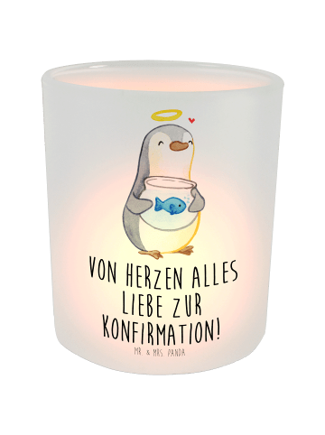 Mr. & Mrs. Panda Windlicht Pinguin Fisch mit Spruch in Transparent