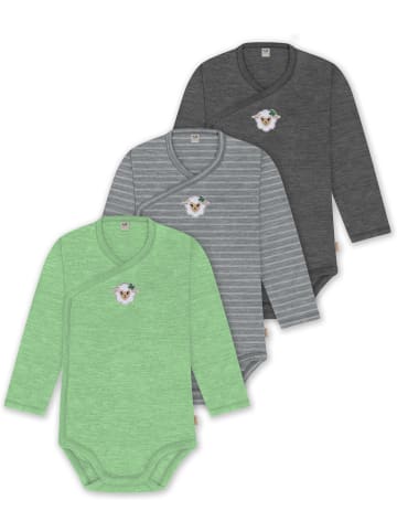 Normani Outdoor Sports 3er Set Baby-Body Wickelbody Toddler-Bodysuit in Anthrazit/Grau/Grün