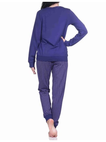 NORMANN langarm Schlafanzug Pyjama Bündchen und allover bedrucker Hose - 70619 in navy