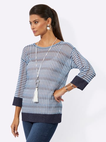 creation L 3/4 Arm-Pullover in hellblau-mittelblau-gemustert