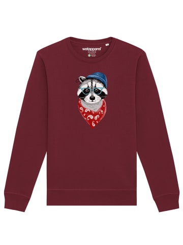 wat? Apparel Sweatshirt Waschbär in Weinrot