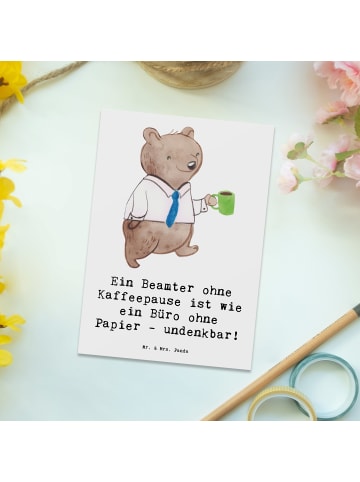 Mr. & Mrs. Panda Postkarte Beamter Kaffeepause mit Spruch in Weiß
