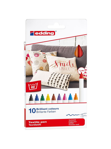 edding Textilpen edding 4600 Rundspitze 1mm basic Packung mit 10 Farben