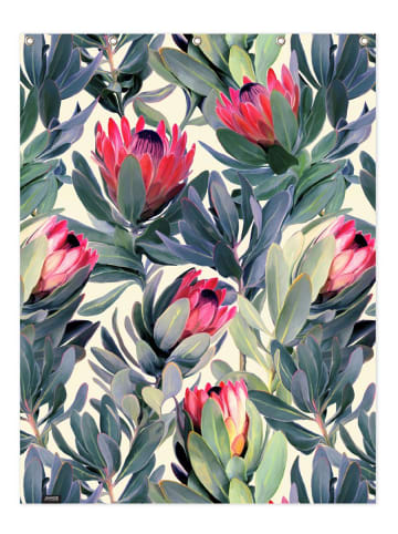 Juniqe Duschvorhang "Painted Protea Pattern" in Grün & Rosa