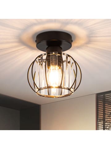 ZMH Deckenleuchte 1-flammige E27 in Schwarz Kristall oval Modern Flurlampe