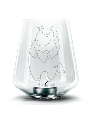 Mr. & Mrs. Panda Graviertes Windlicht Einhorn Herz ohne Spruch in Transparent