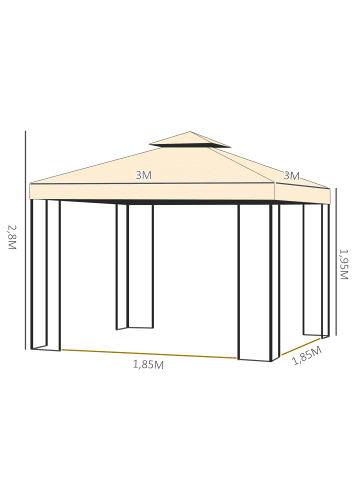 Outsunny Pavillon L300 x B300 x H272 cm Beige + Schwarz