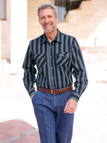 WITT WEIDEN Langarm-Hemd in marine-schoko-gestreift