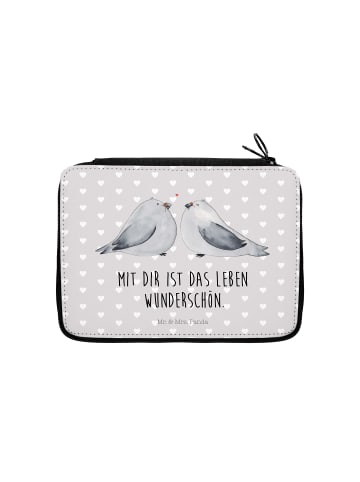 Mr. & Mrs. Panda Federtasche Turteltauben Liebe mit Spruch in Grau Pastell