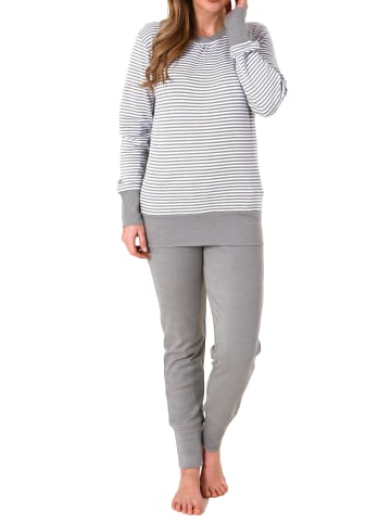 NORMANN Pyjama langarm Schlafanzug Bündchen Streifen - 69564 in grau