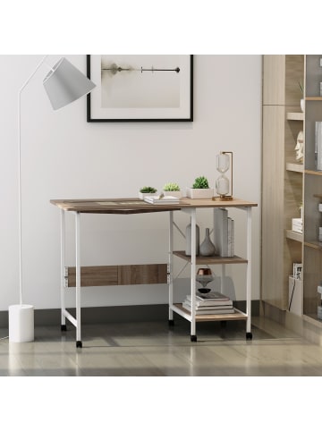 HOMCOM Beistelltisch-107L x 55B x 76H cm-Weiß+Natur