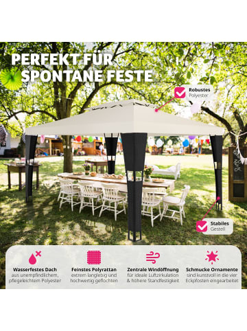 tectake Rattan Gartenpavillon Mona inklusive Heringen, schwarz/creme