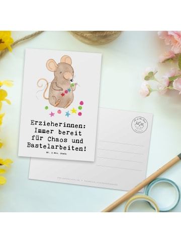 Mr. & Mrs. Panda Grußkarte Erzieherin Chaos mit Spruch in Weiß