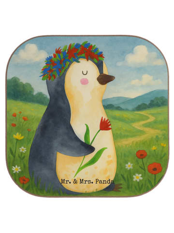 Mr. & Mrs. Panda Tischschoner Pinguin Blumen Design ohne Spruch in Weiß