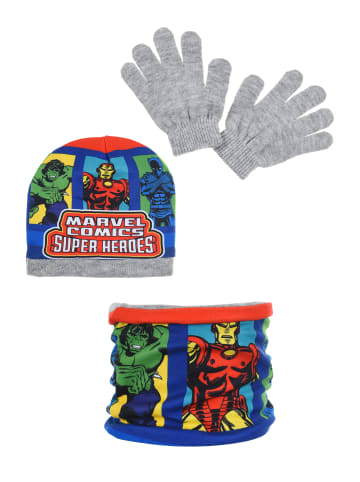 Avengers 3tlg. Set: Mütze, Schal und Handschuhe Hulk Iron Man Black Panther in Grau