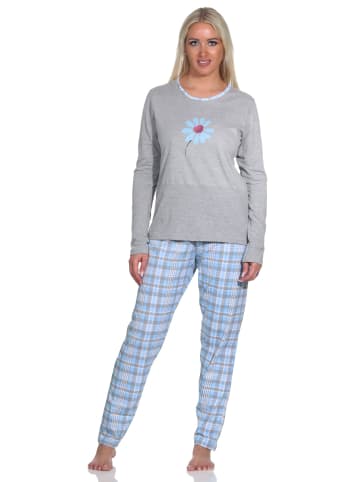 NORMANN Pyjama langarm Schlafanzug KaroMuster in hellblau