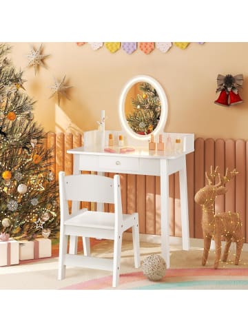 COSTWAY 2 in 1 Schminktisch Set mit LED in Weiß