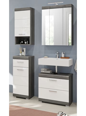 Inn.Furn Badmöbel-Set weiß Hochglanz, grau 4-teilig 112 cm, Komplettset mit 14 Fächern