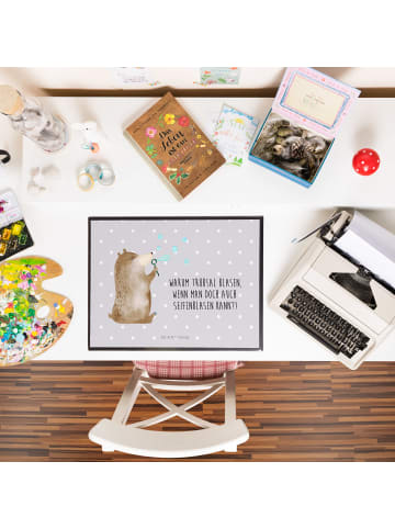 Mr. & Mrs. Panda Schreibtischunterlage Bär Seifenblasen mit Spruch in Grau Pastell