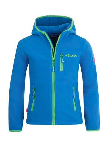 Trollkids Fleece-Jacke mit Kapuze "Stavanger" in Mittelblau / Hellgrün