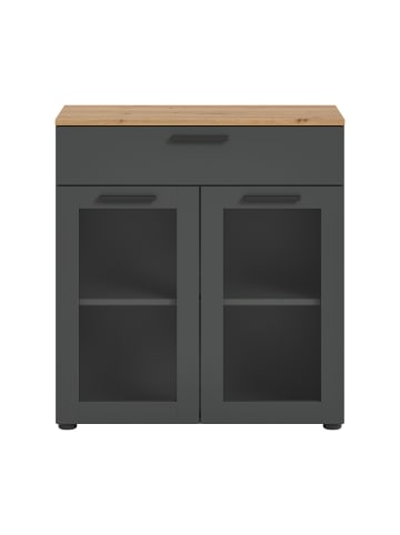 xonox.home Kommode (B/H/T): 78x84x38 cm in Basalt grau, Artisan Eiche und Glas