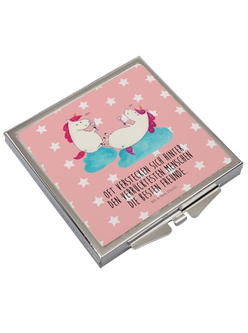 Mr. & Mrs. Panda Schminkspiegel Einhorn Sekt mit Spruch in Rot Pastell