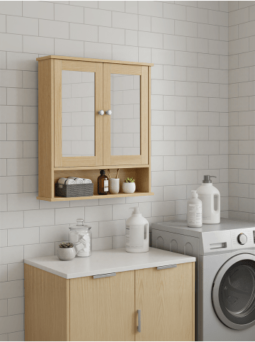 VASAGLE Badezimmerschrank Siren in Natureichenfarben - (B)56.5 x (H)58.5 x (T)13 cm