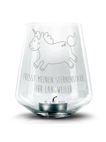 Mr. & Mrs. Panda Gravur Windlicht Einhorn Happy mit Spruch in Transparent