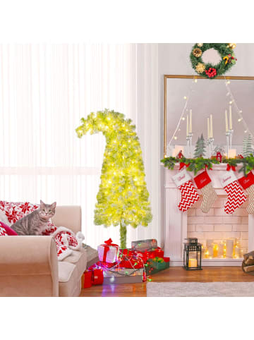 COSTWAY 150cm Künstlicher Weihnachtsbaum mit Beleuchtung und Schnee in Grün