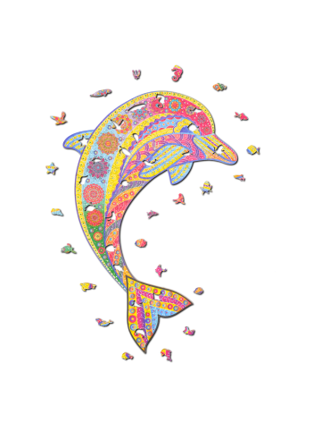 Woody Puzzles Woody Puzzles 2er Bundle - Delfin (299 Teile) + Löwe (296 Teile) in mehrfarbig
