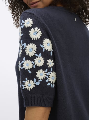 sheego Kurzarm-Pullover in tiefblau-ecru