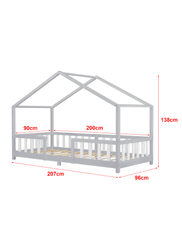 en.casa Kinderbett Treviolo mit Matratze in Grau Weiß (L)200cm (B)90cm