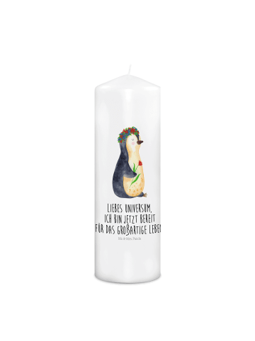 Mr. & Mrs. Panda Weihnachtskerze Pinguin Blumen mit Spruch in Weiß
